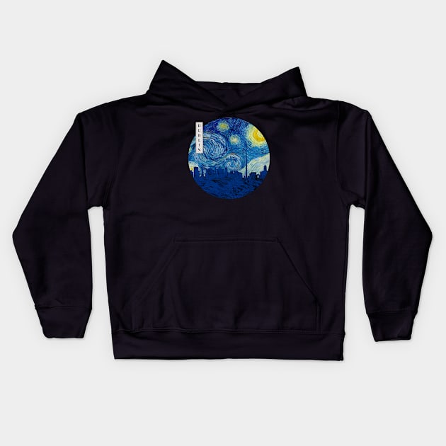 Dublin Van Gogh Starry Night Circle Kids Hoodie by Ferrazi